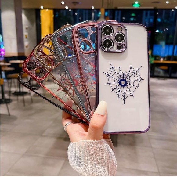 5for$10 Transparent iPhone 14 Pro Max Case Spider Web Gold Heart Soft Slim Case - Picture 9 of 9